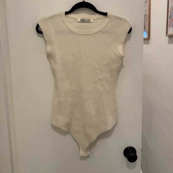 Odd Muse Cream Ribbed Bodysuit Tank L - Picture 1 of 3